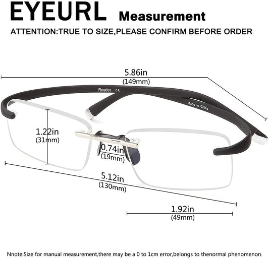 Rimless Reading Glasses Men&Women - Anti UV Glare Lens Small Fun Stylish Black Frameless Folding Computer Reading Glasses