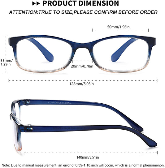 EYEURL 2 Pack Reading Glasses for Women Men, Blue Light Blocking Lightweight TR90 Readers Filter Glare/UV/Eyestrain