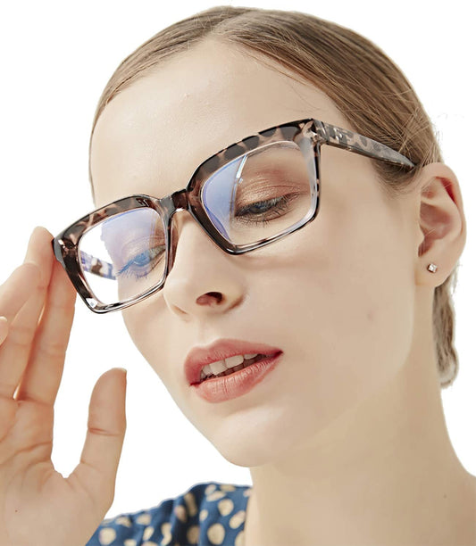 Reading Glasses Blue Light Blocking - 2 Pack Women Readers Oprah Style Quality Computer Blue Eyeglass Oversized Square Spring Hinge Glare Blockers