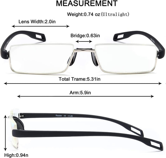 Blue Light Blocking Half Frame Reading Glasses 1.0 - Unisex Lightweight Computer Readers for Men and Women