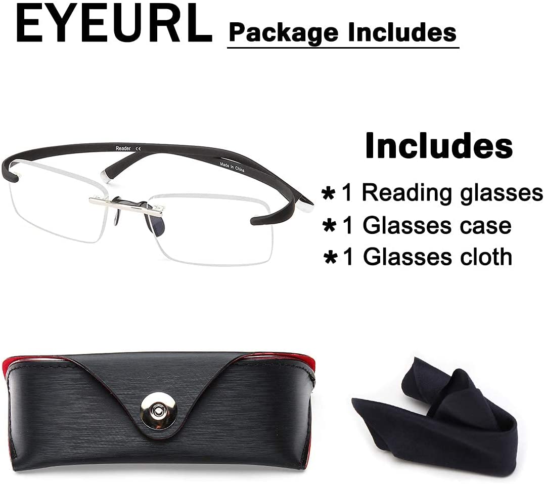 Rimless Reading Glasses Men&Women - Anti UV Glare Lens Small Fun Stylish Black Frameless Folding Computer Reading Glasses