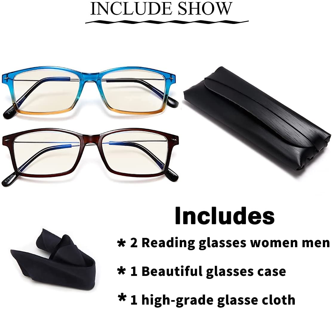 Blue Light Blocking Reading Glasses - EYEURL 2 Pairs Computer Readers for Men and Women +2.25 Choose Your Magnification Lightweight and Comfortable