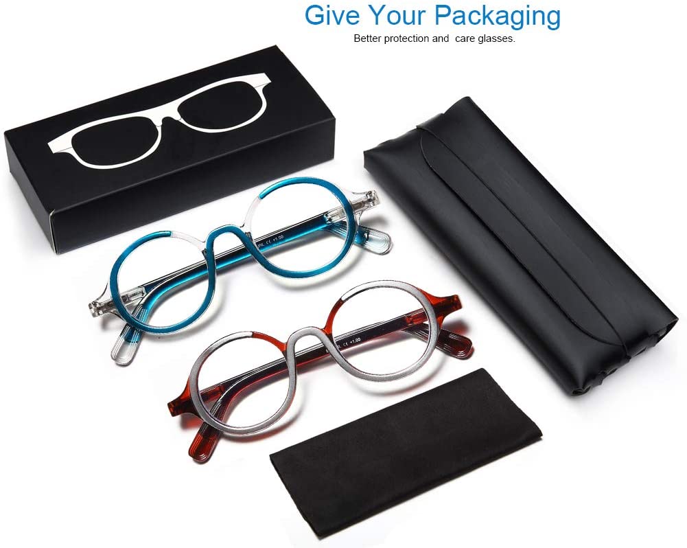 Blue Light Blocking Reading Glasses - 2 Pack Retro Round Computer Glasses with Spring Hinges, Ultra Lightweight, Double Color Frames for Eye Fatigue Relief