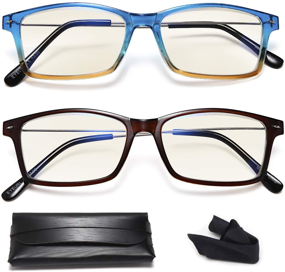 Reading Glasses Blue Light Blocking - 2 Pairs Anti-blue Readers for Men and Women Lightweight Quality Blue Screen Eyeglass