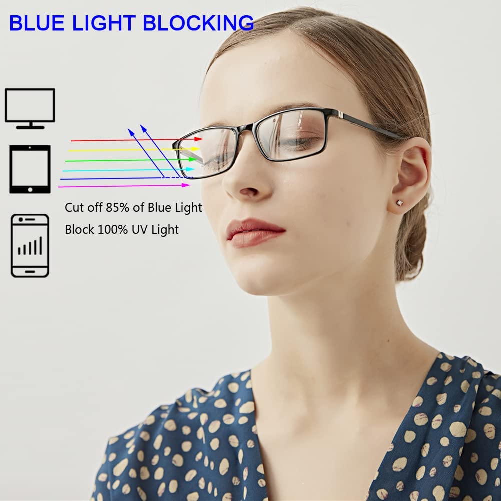 Reading Glasses Blue Light Blocking - 2 Pack Readers Men Women Rectangle Computer Eyeglass