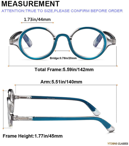 Blue Light Blocking Reading Glasses - 2 Pack Retro Round Computer Glasses with Spring Hinges, Ultra Lightweight, Double Color Frames for Eye Fatigue Relief