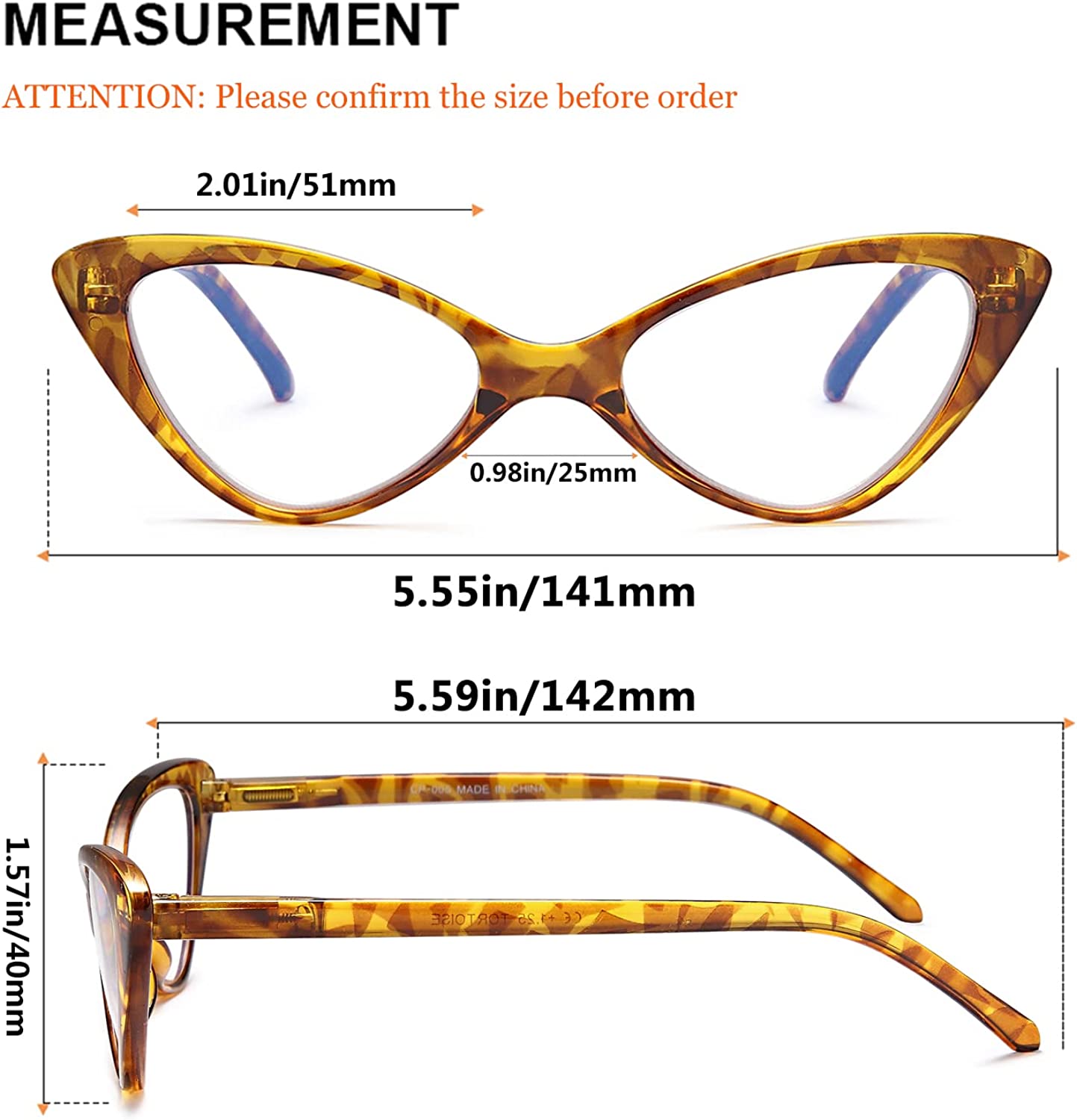 EYEURL 4-Pack Reading Glasses for Women, Fashion Cat Eye Blue Light Blocking Readers with Spring Hinges, Anti-Glare/UV Rays