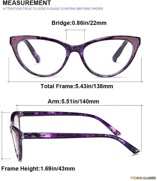 Reading Glasses Women Cateye 2 Pair Computer Blue Light Blocking Glasses Readers Ultra Lightweight Eyeglasses Reduce Eye Fatigue