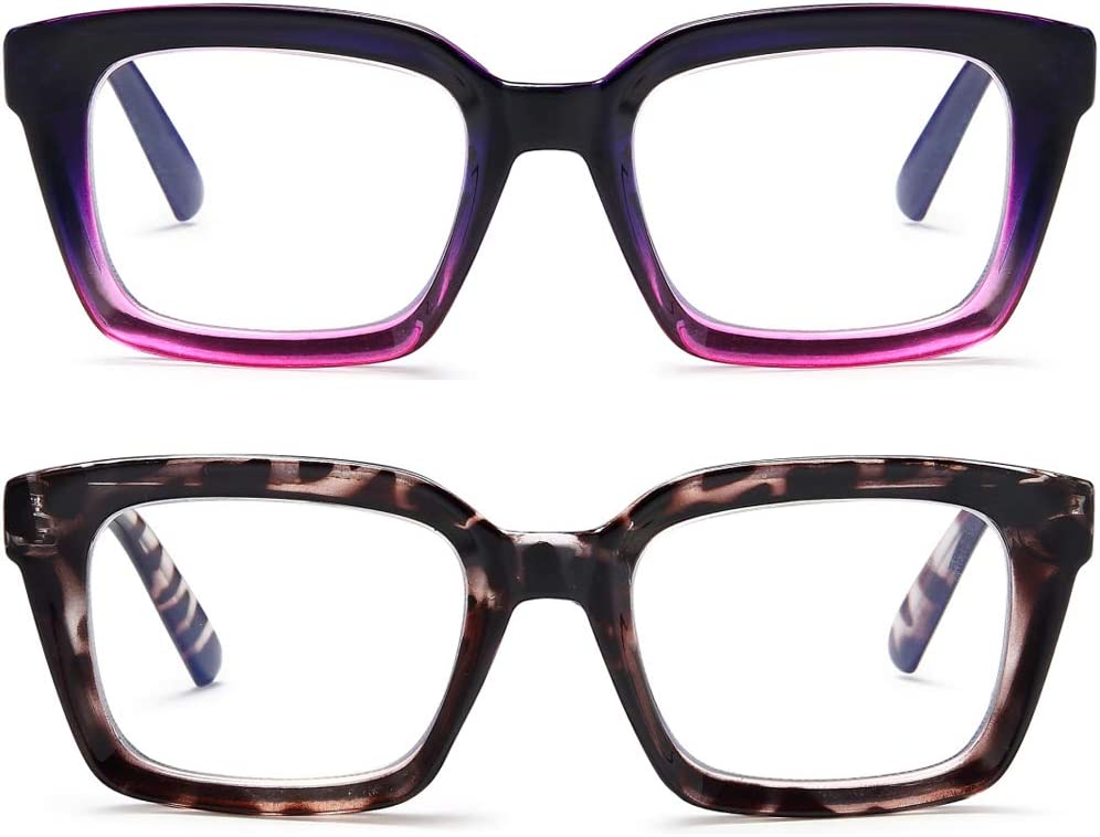 YTDBNS 2 Pack Oversized Retro Reading Glasses for Women, Oprah Style, Large Square Blue Light Blocking Readers for Men and Women, 1.25x