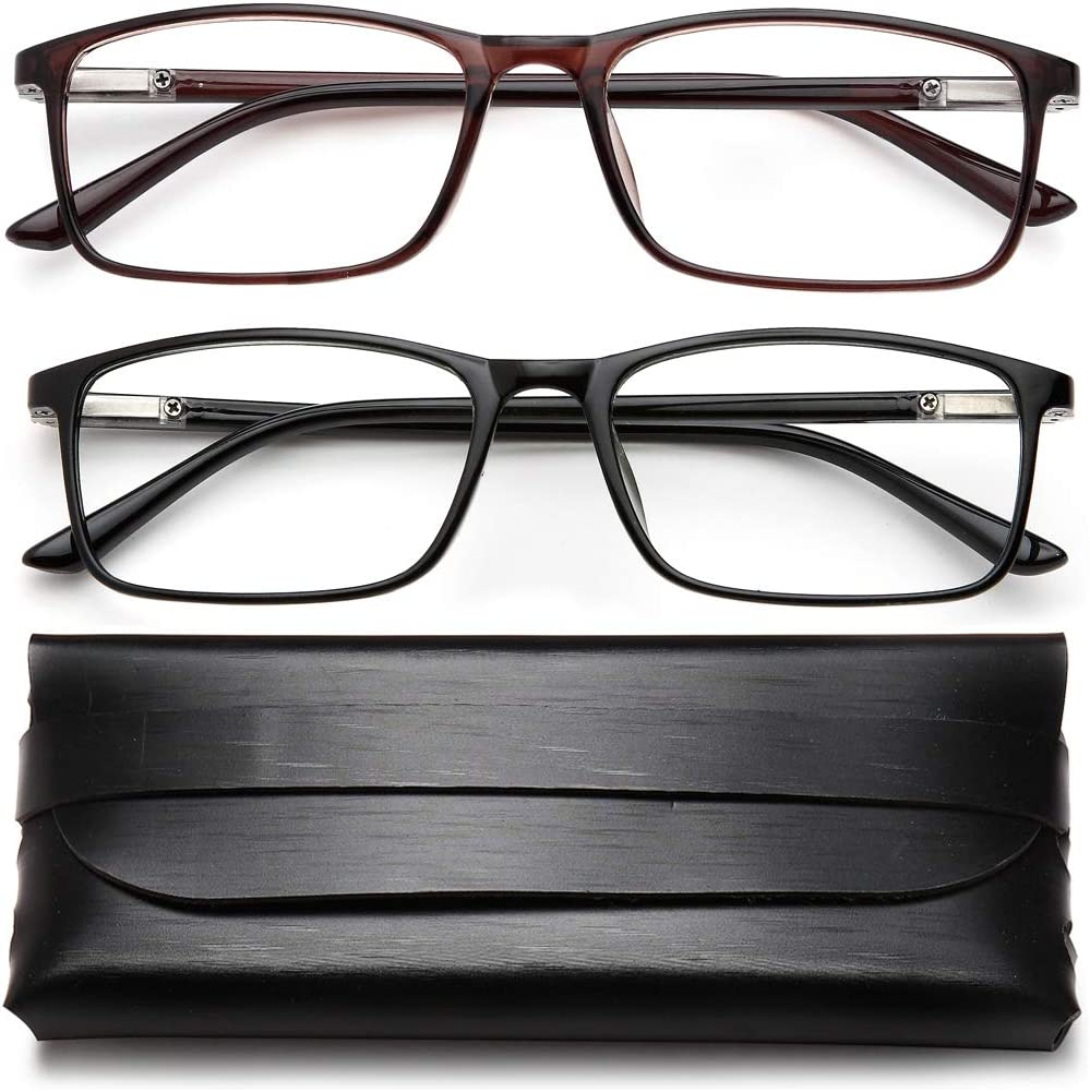 YTDBNS Blue Light Blocking Reading Glasses - 2 Pack Computer Readers for Men and Women, Spring Hinge, Black/Brown (Black and Brown, 1.25)