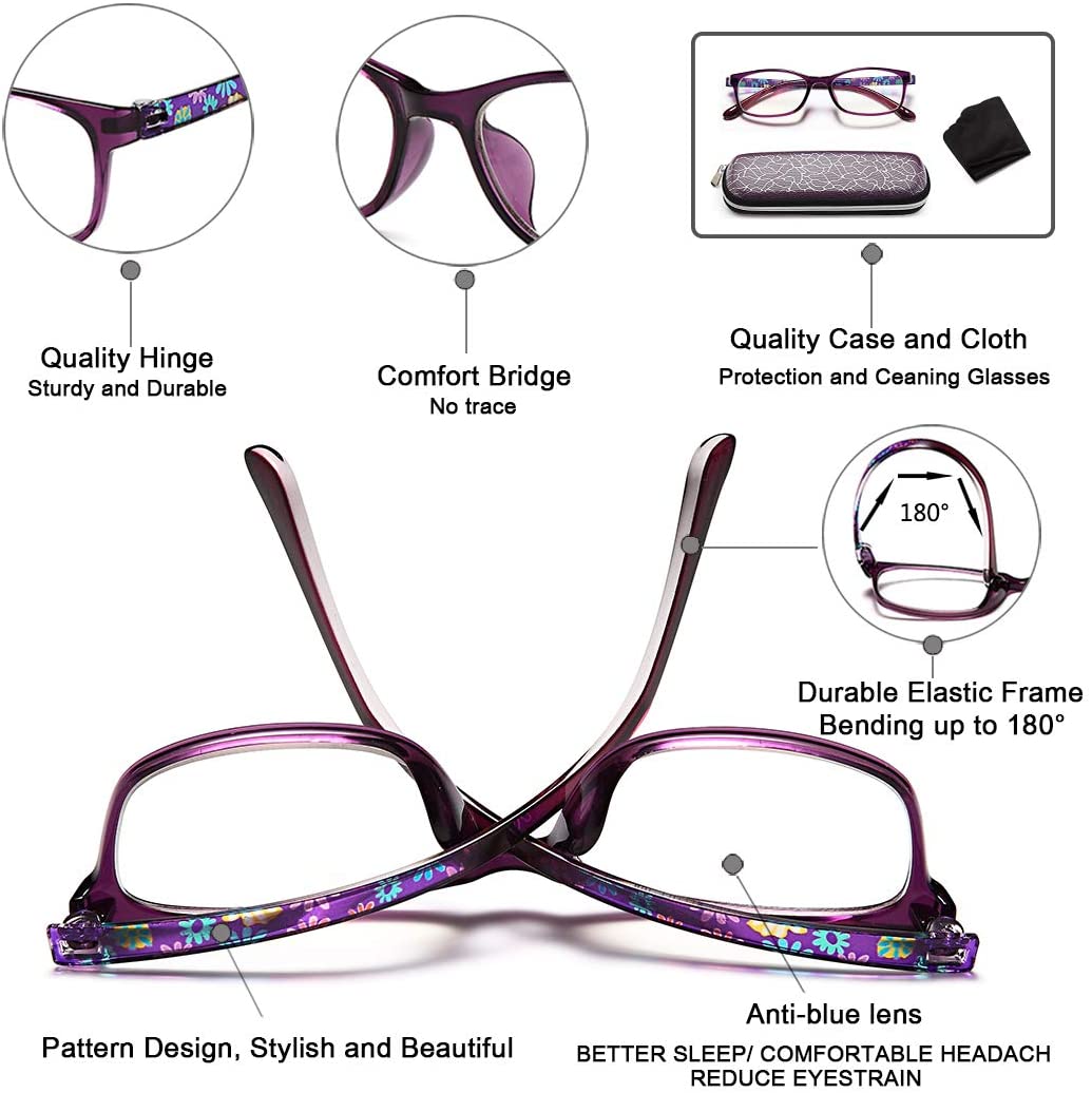 EYEURL Reading Glasses Womens Blue Light Blocking - 2 Pairs Ladies Computer Readers +1.25 Lightweight Colorful Eyeglass