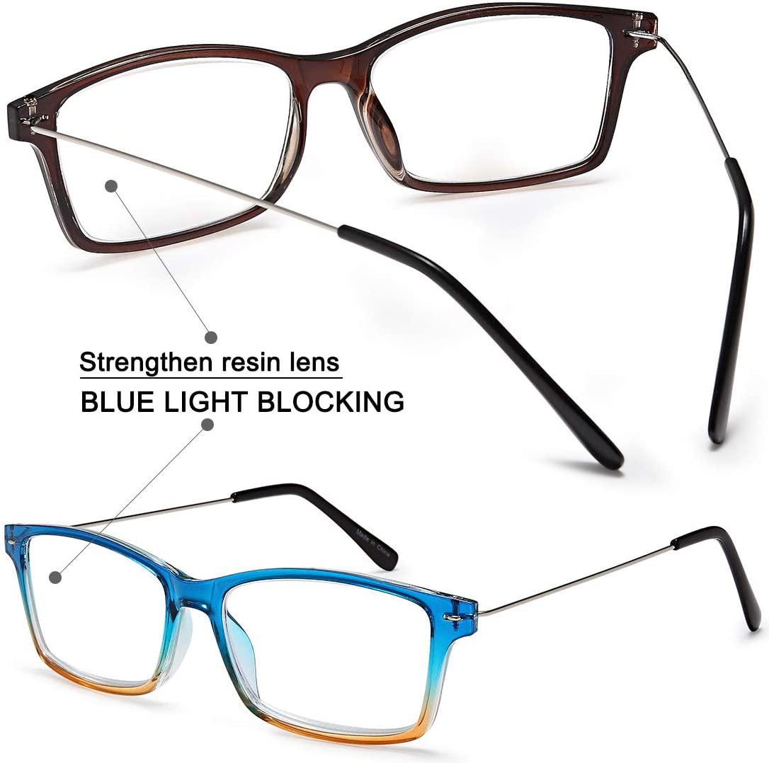Reading Glasses Blue Light Blocking - 2 Pairs Anti-blue Readers for Men and Women Lightweight Quality Blue Screen Eyeglass