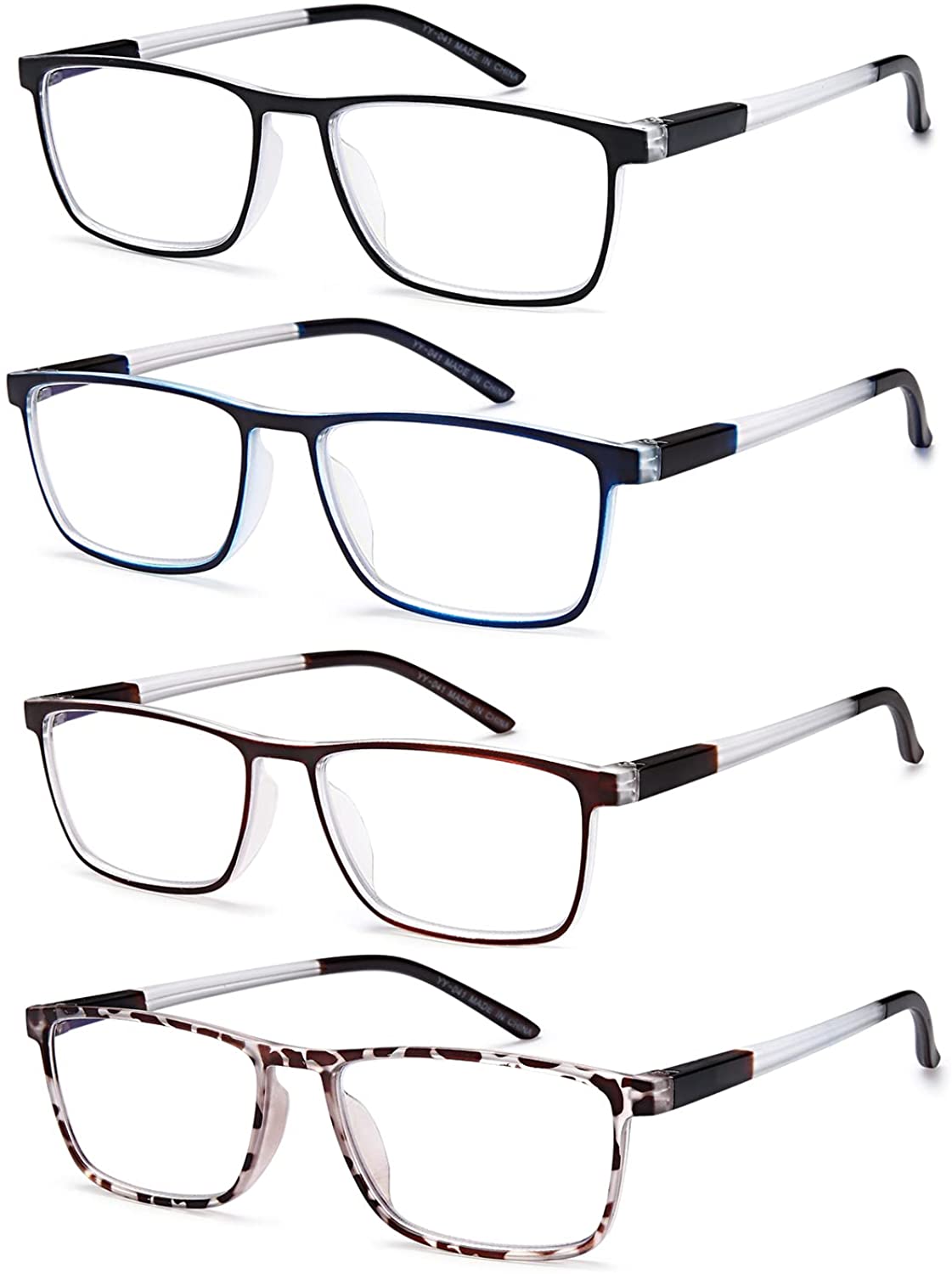 EYEURL 4 Pack Reading Glasses for Men and Women - Blue Light Blocking Computer Readers with Lightweight Spring Hinge