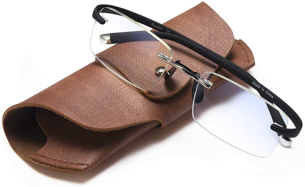 Rimless Reading Glasses Men&Women - Anti UV Glare Lens Small Fun Stylish Black Frameless Folding Computer Reading Glasses