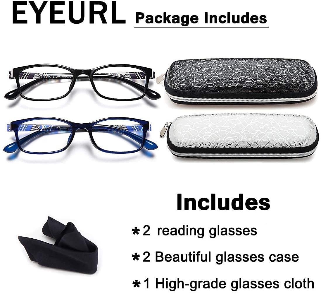 EYEURL Reading Glasses Womens Blue Light Blocking - 2 Pairs Ladies Computer Readers +1.25 Lightweight Colorful Eyeglass