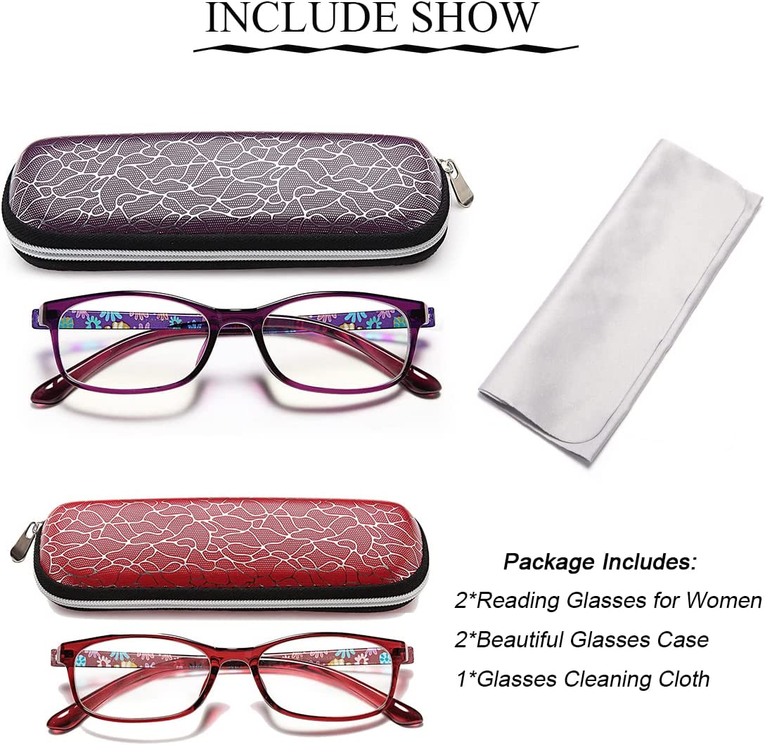 EYEURL Reading Glasses Womens Blue Light Blocking - 2 Pack Lightweight Computer Readers +1.0 Glare Blocking Ladies Eyeglass