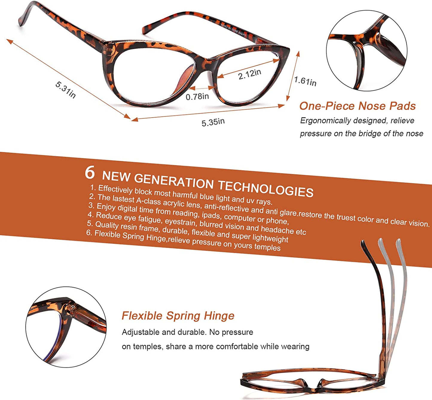 EYEURL 4 Pack Cat Eye Reading Glasses for Women, Blue Light Blocking Readers Lightweight Spring Hinge Anti Eyestrain UV Fashion Eyeglasses +1.50