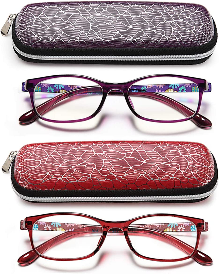 Women’s Blue Light Blocking Readers - 2 Pairs of TR90 Rectangular Computer Glasses, Anti-Blue Screen Nerd Eyewear