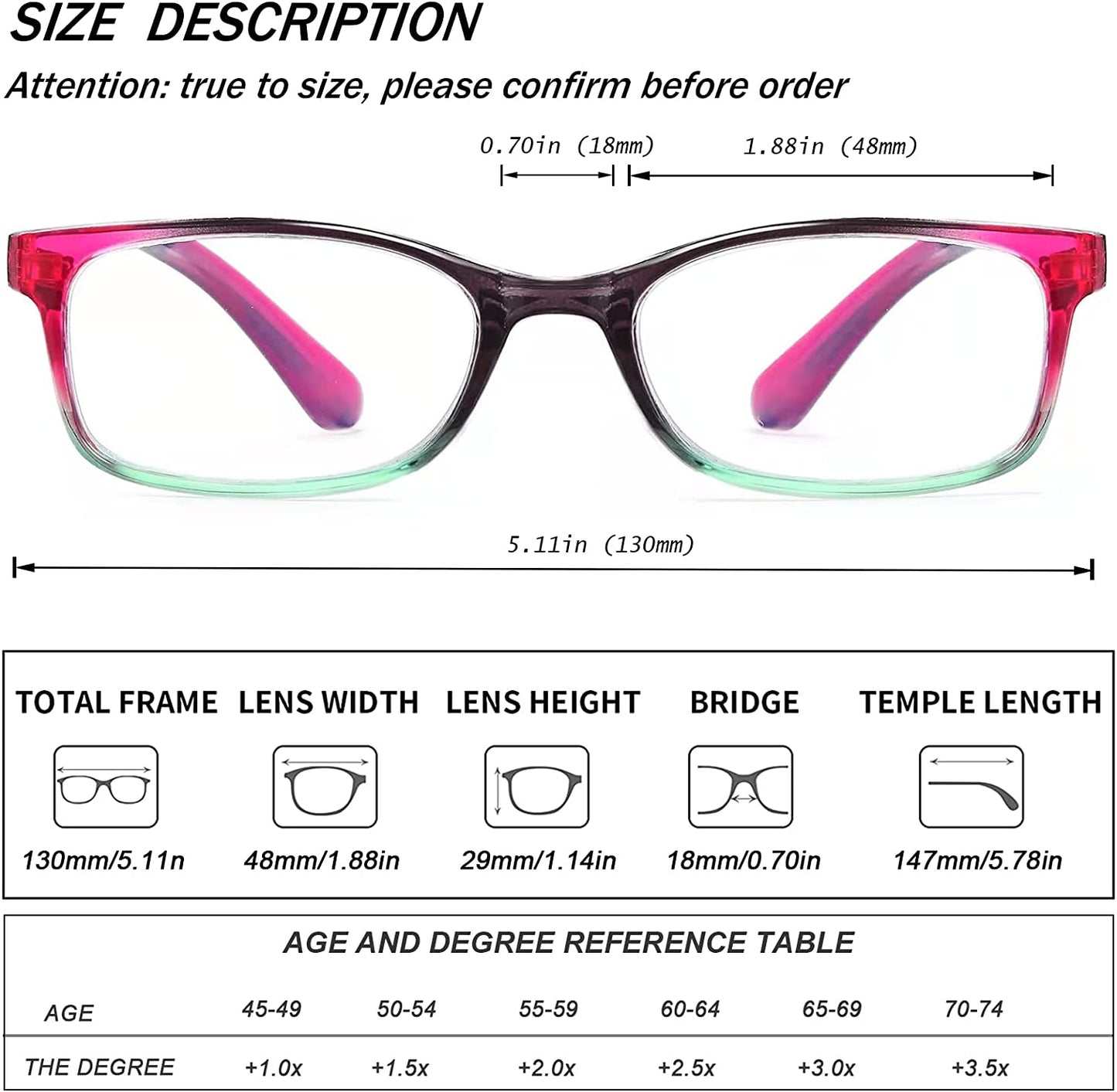 EYEURL Reading Glasses for Women, 2 Pack Blue Light Blocking Readers Lightweight Filter UV Ray/Glare Anti Eyestrain 2.5