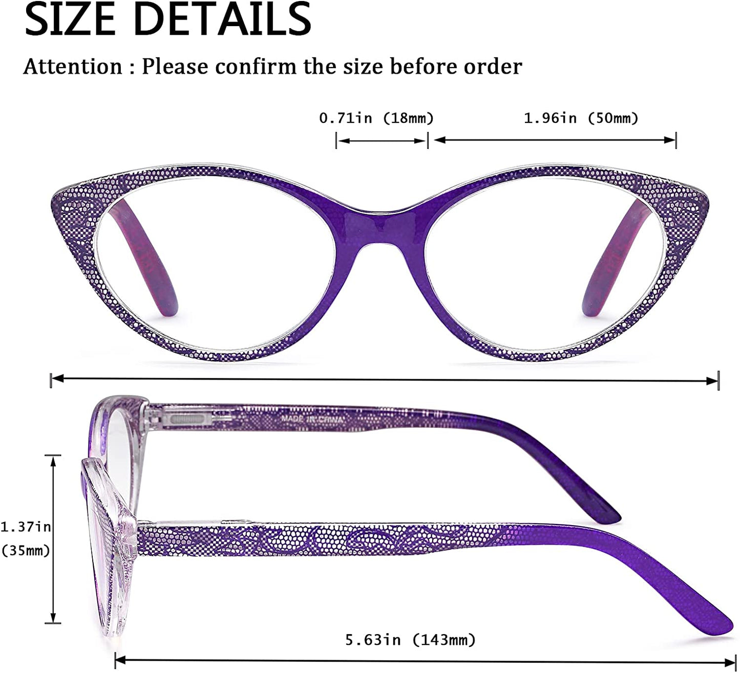 EYEURL Cat Eye Reading Glasses for Women - 3 Pack Blue Light Blocking Spring Hinge Anti Eyestrain Women Readers +2.5