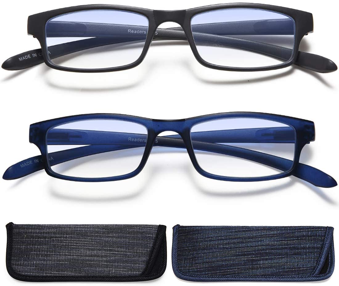 EYEURL Reading Glasses Neck Hanging 2 Pairs Blue Light Blocking Glasses for Men and Women 1.5xx