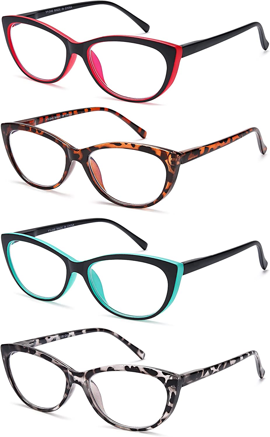 EYEURL 4 Pack Cat Eye Reading Glasses for Women, Blue Light Blocking Readers Lightweight Spring Hinge Anti Eyestrain UV Fashion Eyeglasses +1.50