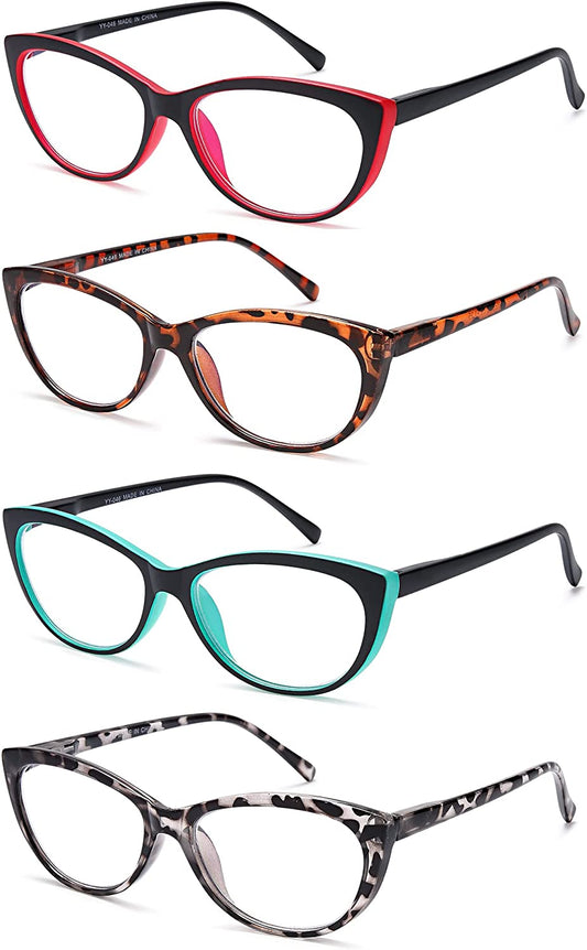 EYEURL 4 Pack Cat Eye Reading Glasses for Women, Blue Light Blocking Readers Lightweight Spring Hinge Fashion Eyeglasses