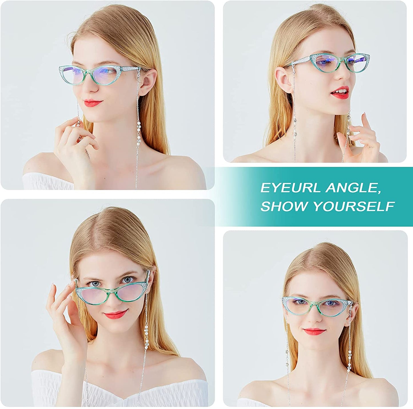 Cat Eye Reading Glasses Women Blue Light Blocking -EYEURL 3 Pack Computer Readers Spring Hinge Lightweight Frames