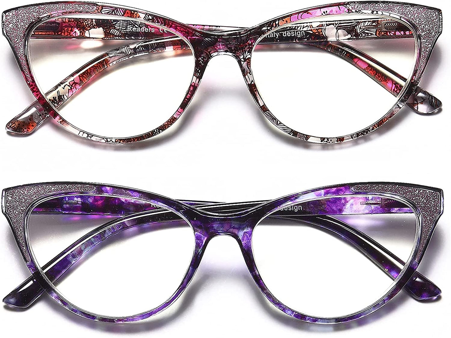 YTDBNS Blue Light Blocking Reading Glasses - 2 Pack Computer Readers, Cat Eye Fashion, Spring Hinges, Ultra-Light Glasses to Reduce Eye Strain +1.25x