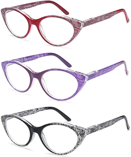 EYEURL Cat Eye Reading Glasses for Women - 3 Pack Blue Light Blocking Spring Hinge Anti Eyestrain Women Readers +2.5