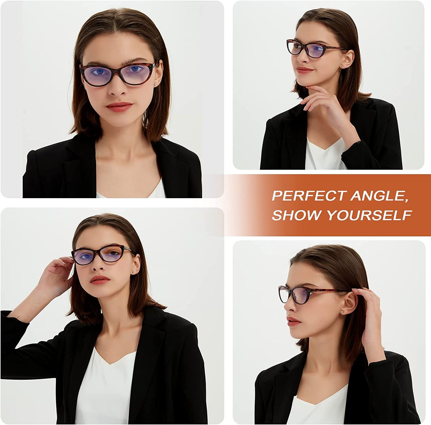 EYEURL 4 Pack Cat Eye Reading Glasses for Women, Blue Light Blocking Readers Lightweight Spring Hinge Anti Eyestrain UV Fashion Eyeglasses +1.50