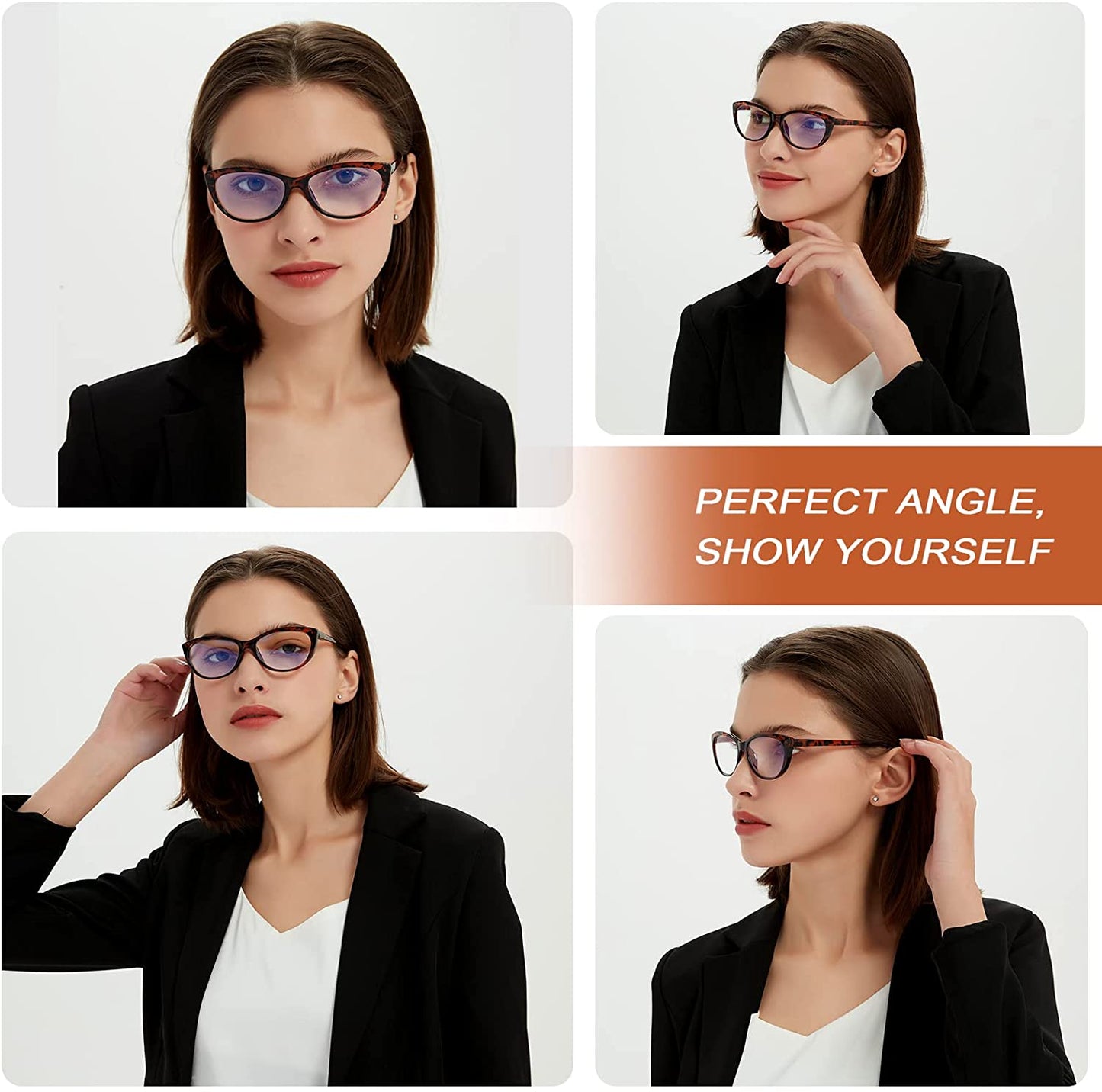 EYEURL 4 Pack Cat Eye Reading Glasses for Women, Blue Light Blocking Readers Lightweight Spring Hinge Fashion Eyeglasses