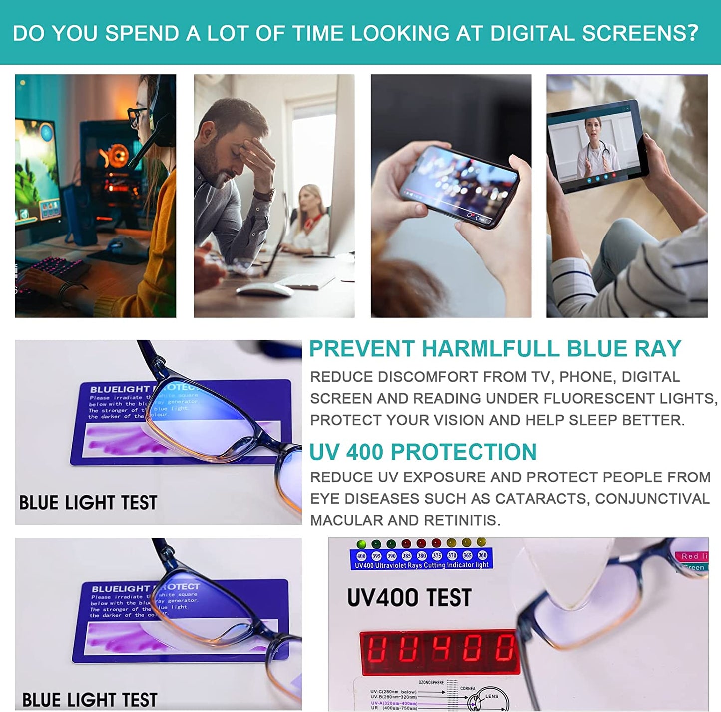 EYEURL Reading Glasses for Women, 2 Pack Blue Light Blocking Readers Lightweight Filter UV Ray/Glare Anti Eyestrain 2.5
