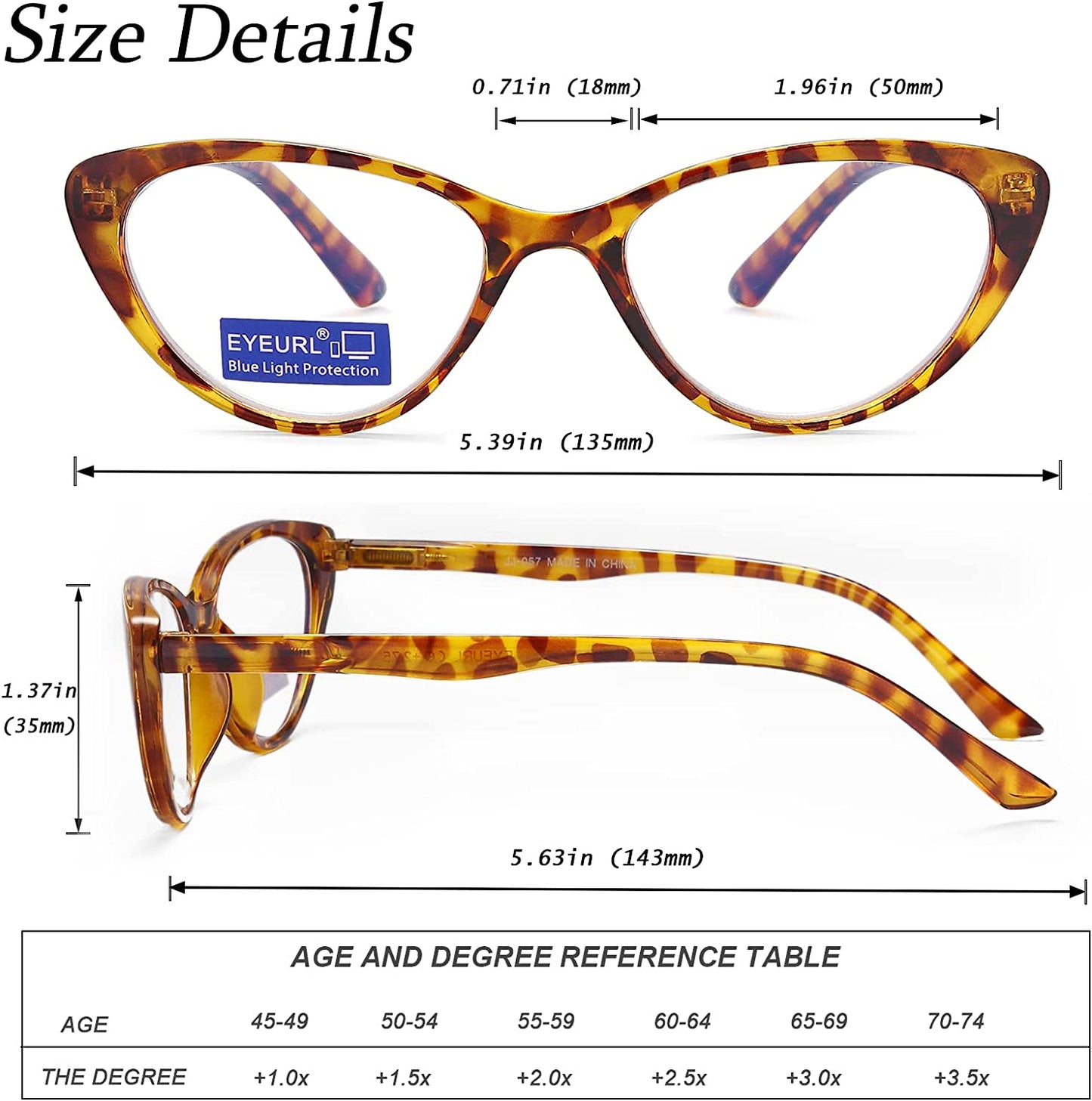 EYEURL 4-Pack Cat Eye Reading Glasses for Women- Blue Light Blocking Readers with Spring Hinges,Anti-Glare Reading Glasses