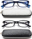 Women’s Blue Light Blocking Readers - 2 Pairs of TR90 Rectangular Computer Glasses, Anti-Blue Screen Nerd Eyewear