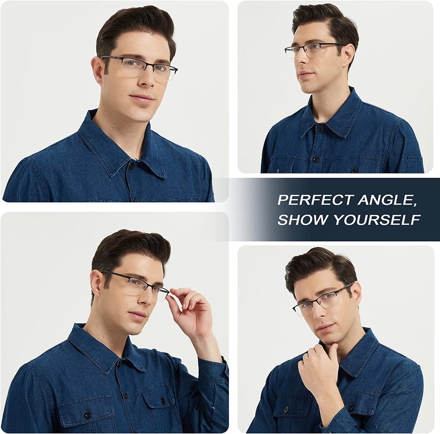 EYEURL 3 Pack Reading Glasses for Men and Women, Rectangular Metal Half Frame Blue Light Blocking Readers Anti Eyestrain 1.0