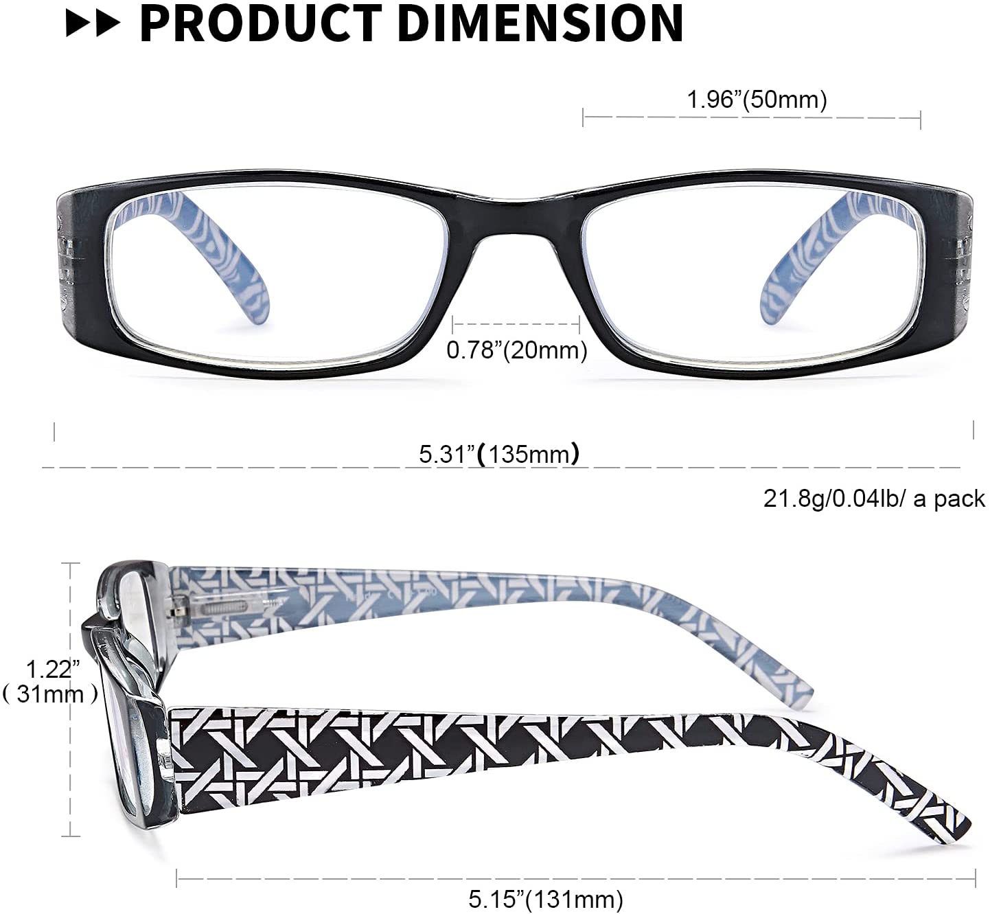 EYEURL 3 Pack Reading Glasses for Women - Blue Light Blocking, Fashion Computer Readers with Spring Hinge, Colorful Pattern in Red/Black/Yellow, 2.0 Magnification