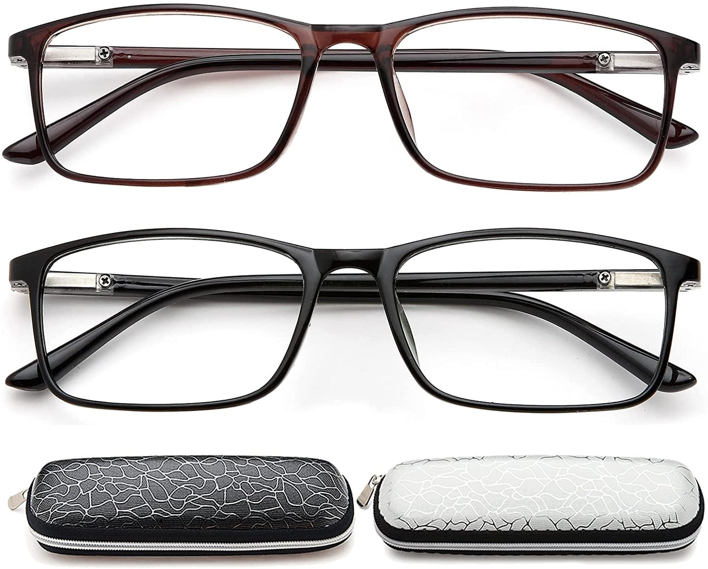 Reading Glasses Blue Light Blocking - 2 Pack Readers Men Women Rectangle Computer Eyeglass