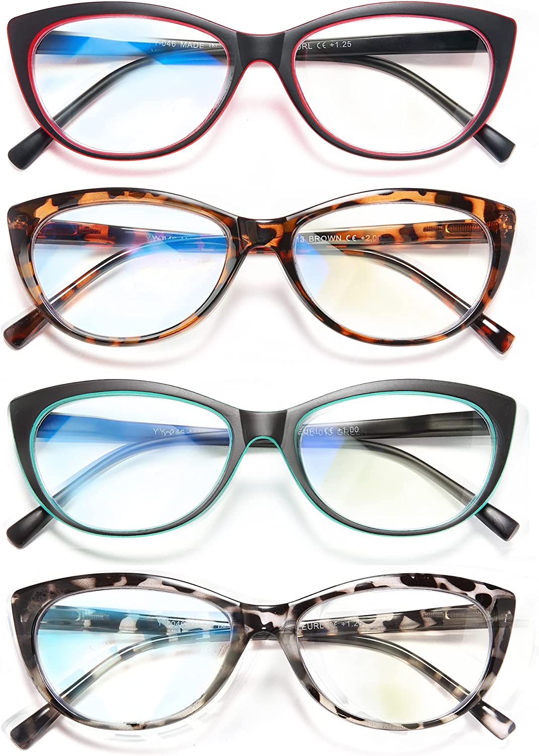 EYEURL 4 Pack Cat Eye Reading Glasses for Women, Blue Light Blocking Readers Lightweight Spring Hinge Anti Eyestrain UV Fashion Eyeglasses +1.50