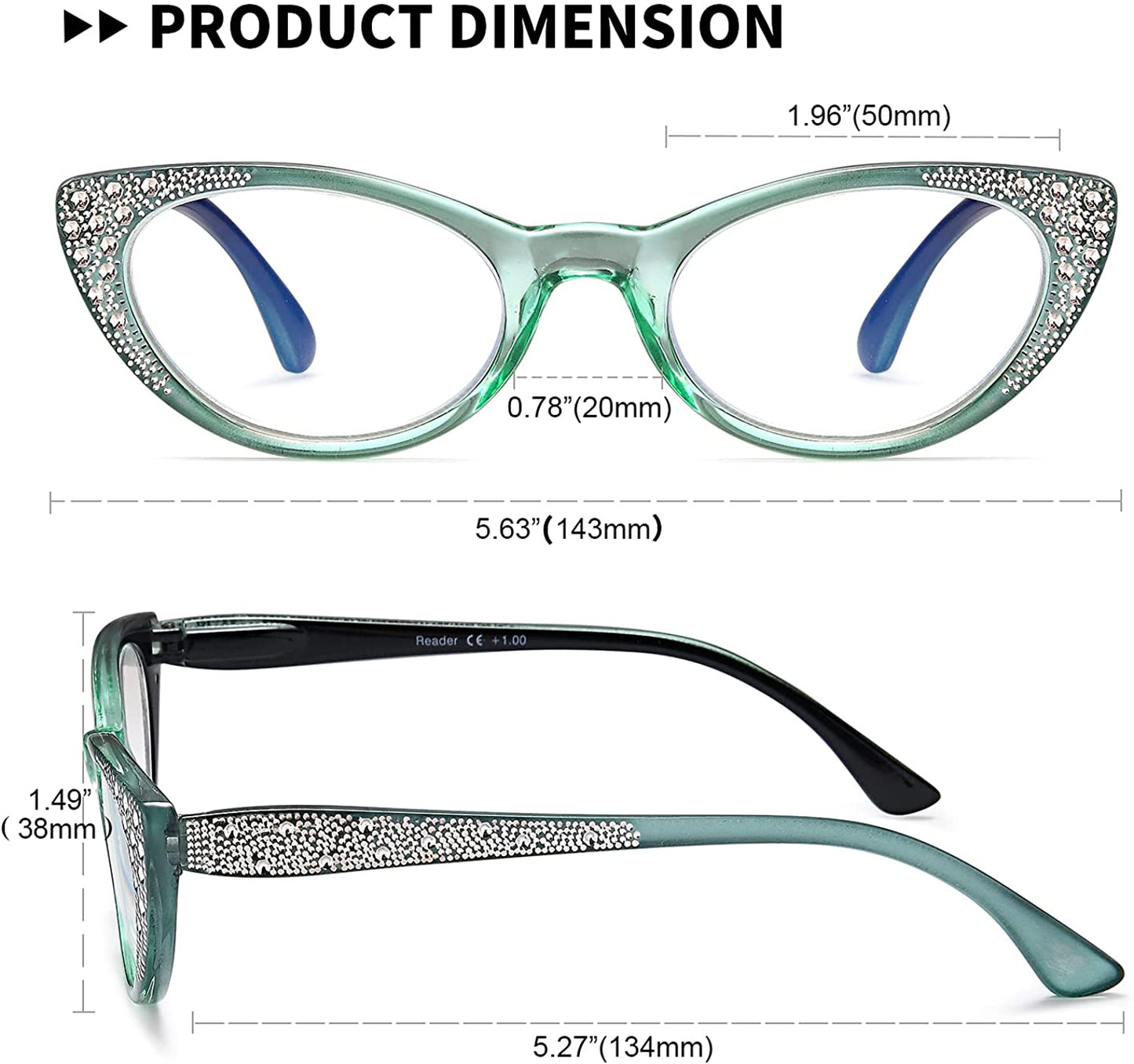 Cat Eye Reading Glasses Women Blue Light Blocking -EYEURL 3 Pack Computer Readers Spring Hinge Lightweight Frames