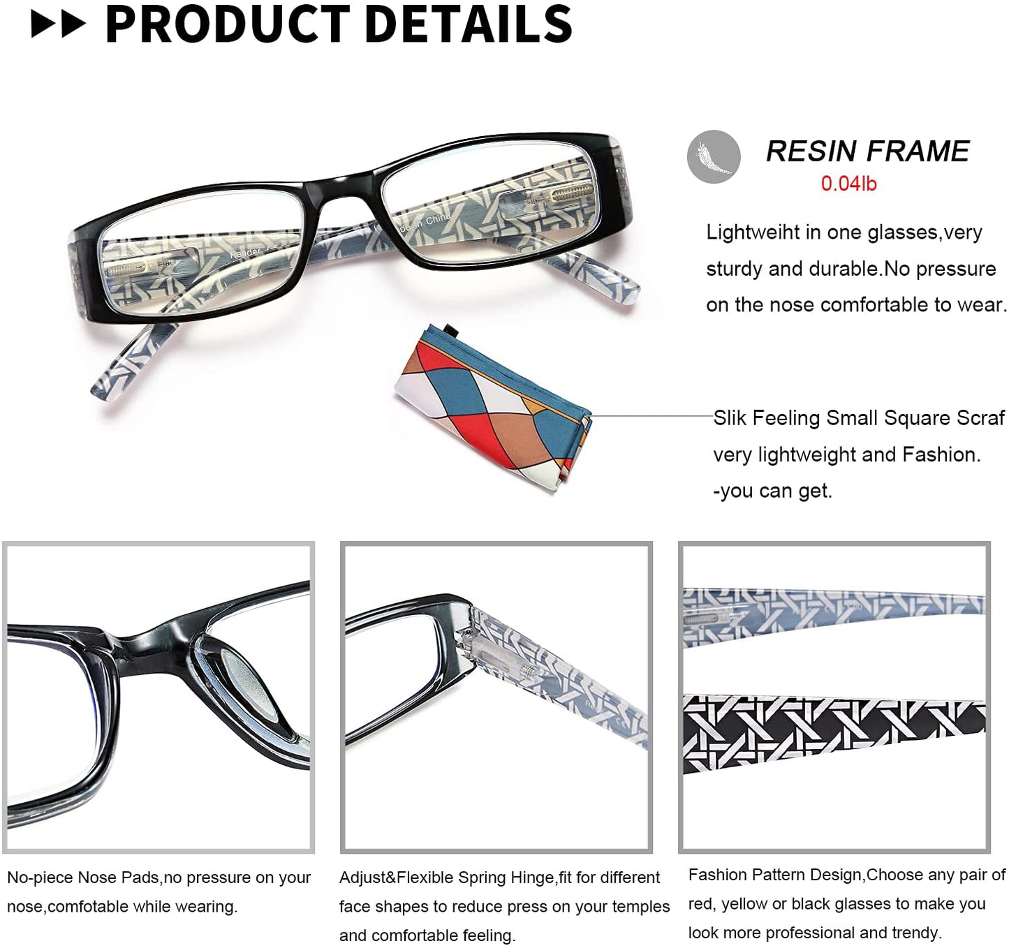 EYEURL 3 Pack Reading Glasses for Women - Blue Light Blocking, Fashion Computer Readers with Spring Hinge, Colorful Pattern in Red/Black/Yellow, 2.0 Magnification