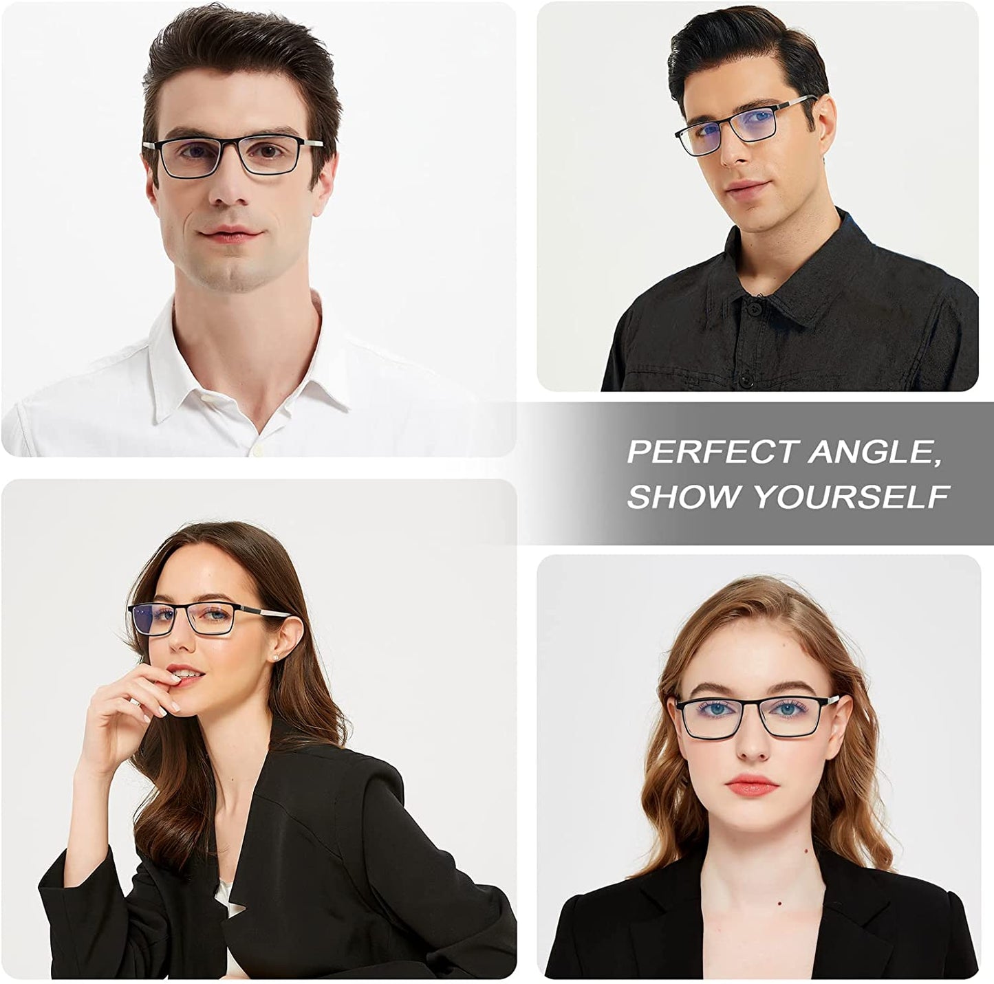 EYEURL 4 Pack Reading Glasses for Men and Women - Blue Light Blocking Readers with Spring Hinges - Anti Glare/UV Rays