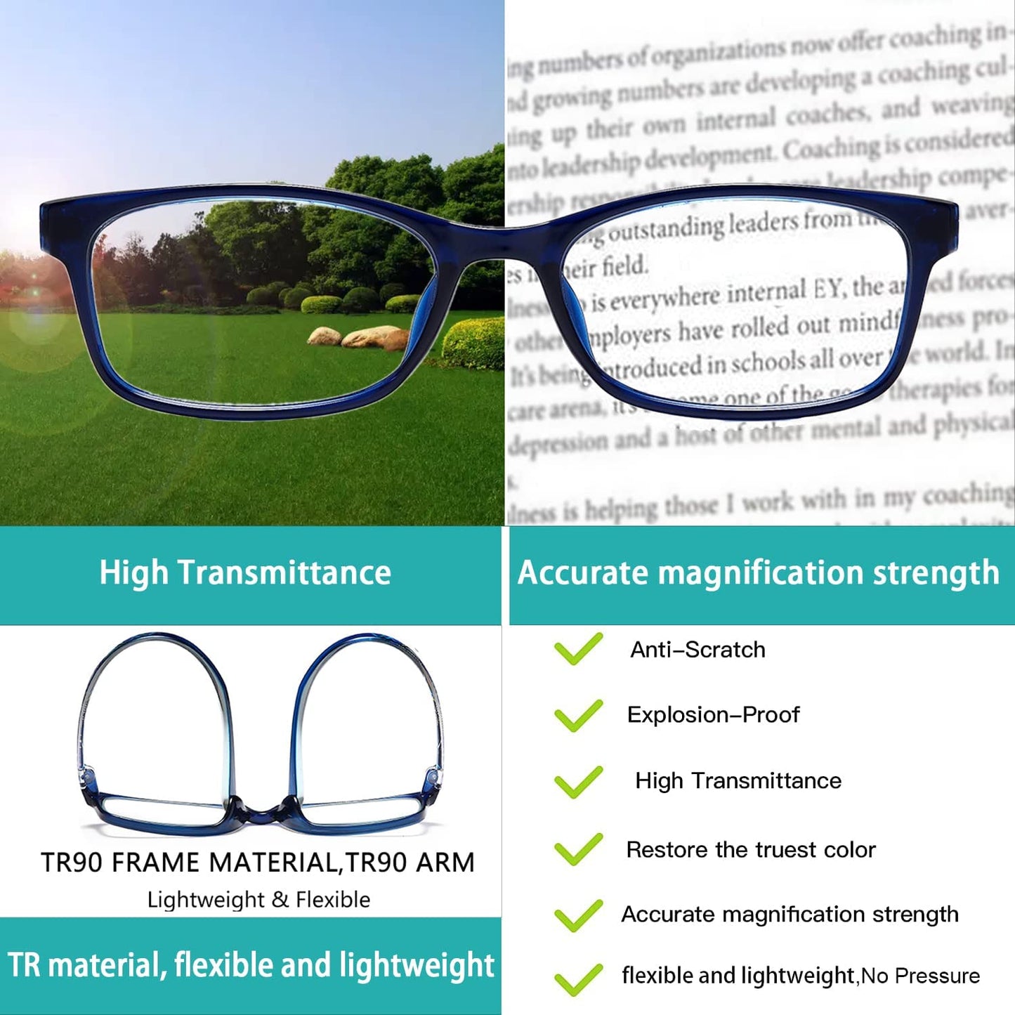Women’s Blue Light Blocking Readers - 2 Pairs of TR90 Rectangular Computer Glasses, Anti-Blue Screen Nerd Eyewear
