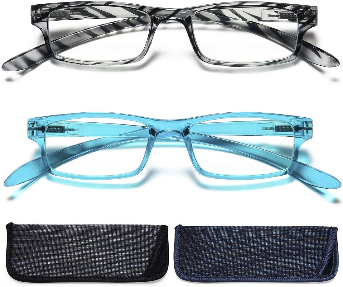 EYEURL Reading Glasses Neck Hanging 2 Pairs Blue Light Blocking Glasses for Men and Women 1.5xx