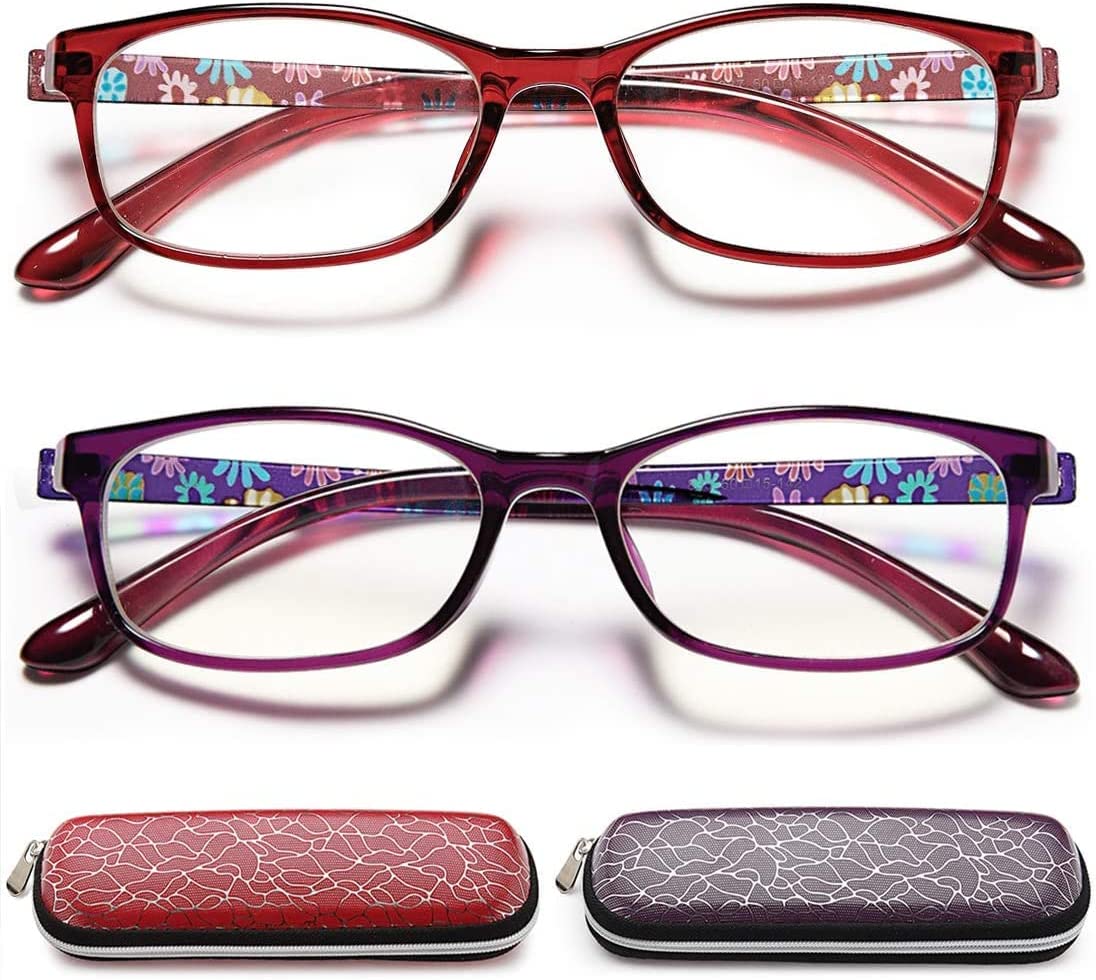 EYEURL Reading Glasses for Women, 2 Pack Blue Light Blocking Readers Lightweight Filter UV Ray/Glare Anti Eyestrain 2.5