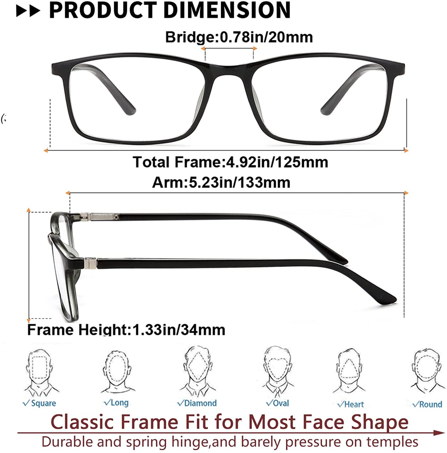 Reading Glasses Blue Light Blocking - 2 Pack Rectangle Computer Readers for Men and Women