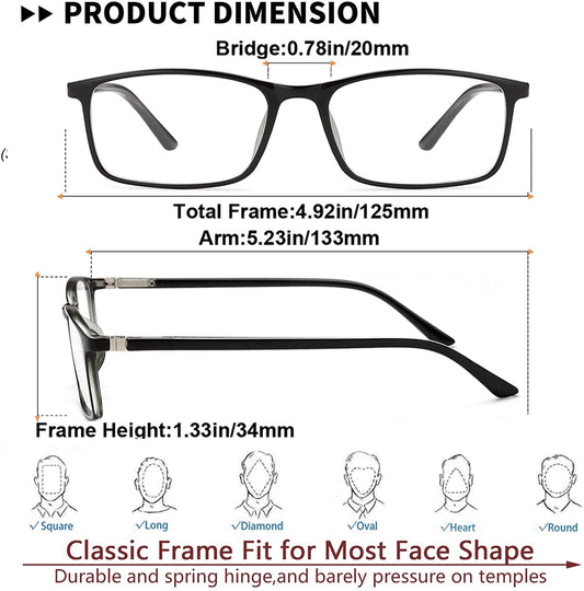 Reading Glasses Blue Light Blocking - 2 Pack Readers Men Women Rectangle Computer Eyeglass