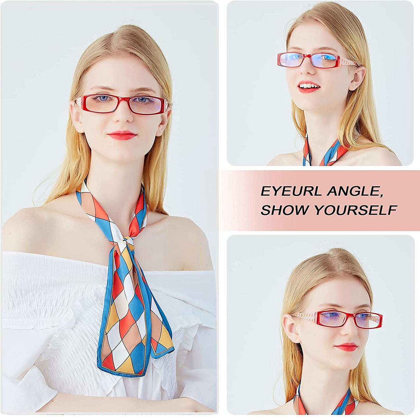 EYEURL 3 Pack Reading Glasses for Women - Blue Light Blocking, Fashion Computer Readers with Spring Hinge, Colorful Pattern in Red/Black/Yellow, 2.0 Magnification