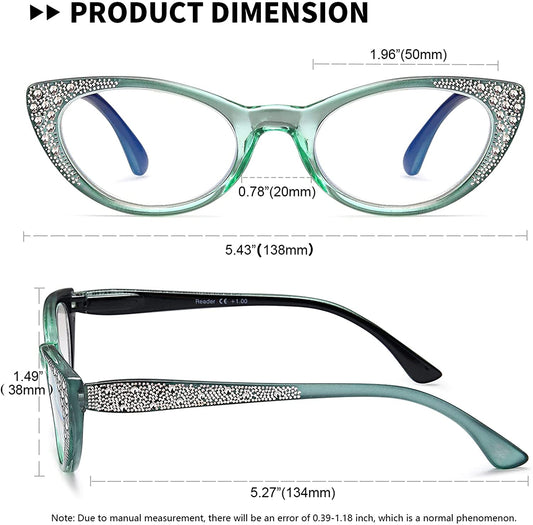 Cat Eye Reading Glasses for Women - 3 Pack Blue Light Blocking Computer Readers with Spring Hinges, Lightweight Frames by EYEURL