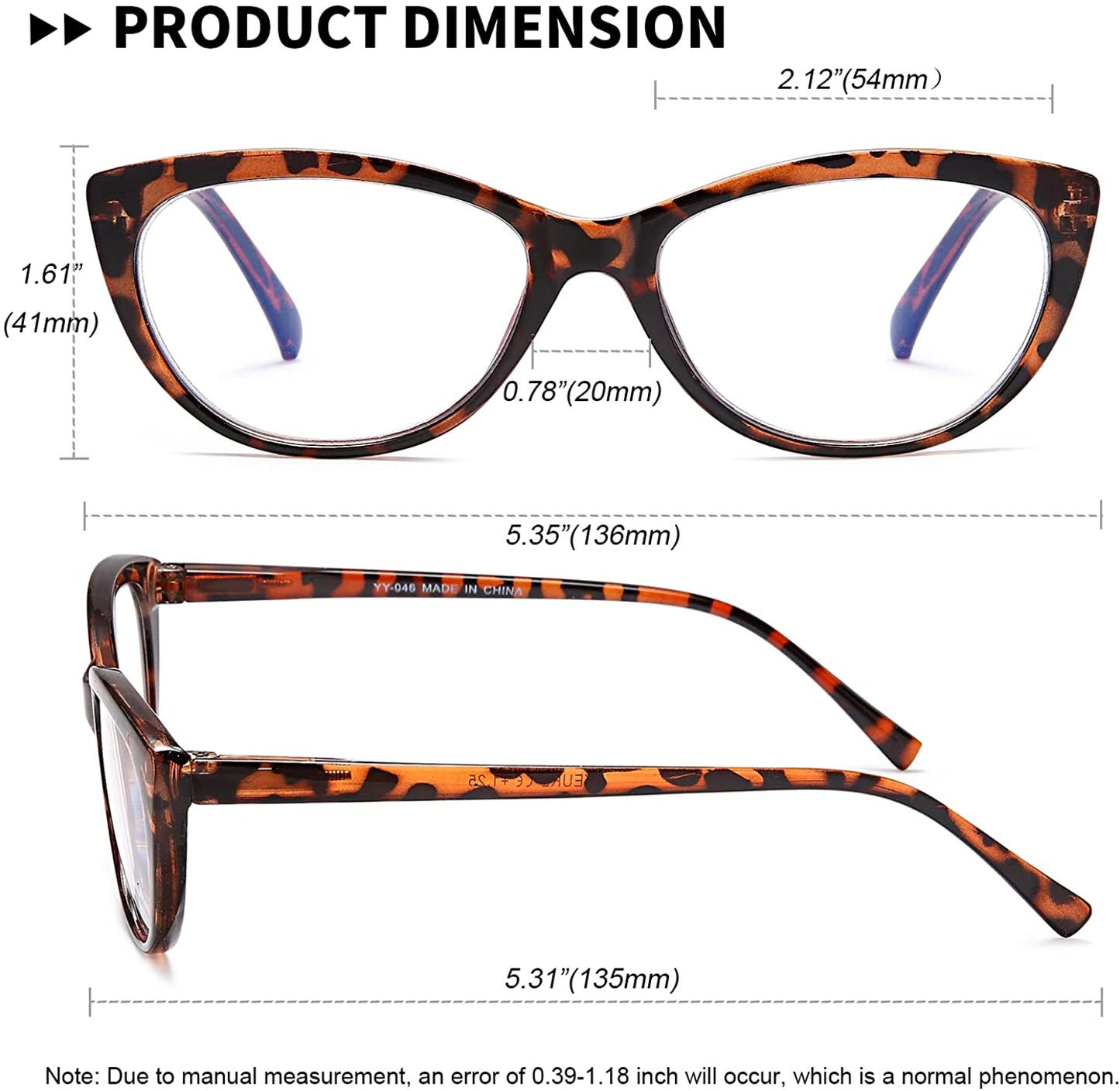 EYEURL 4 Pack Cat Eye Reading Glasses for Women, Blue Light Blocking Readers Lightweight Spring Hinge Fashion Eyeglasses